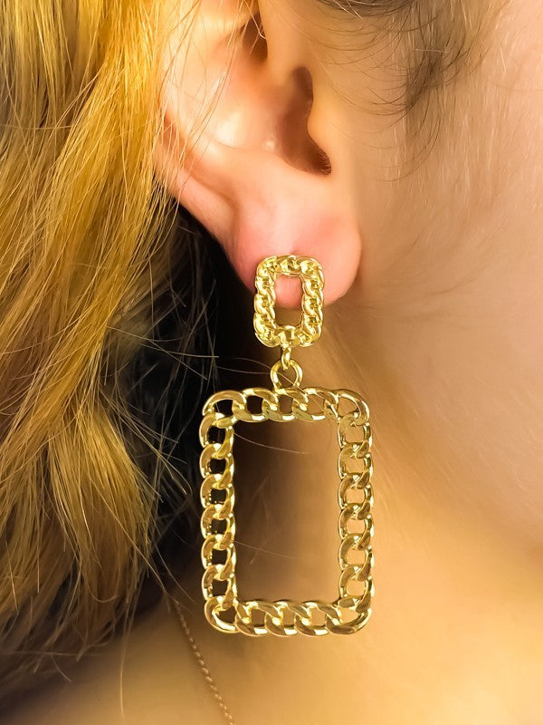 Chain Link Geo Drop Earrings