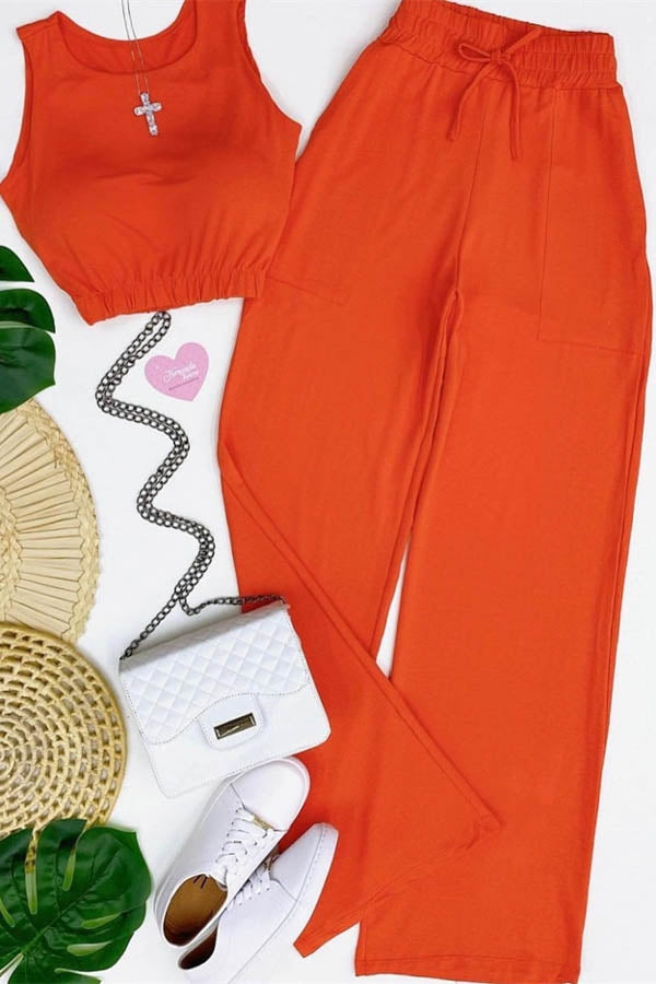 Sleeveless Suit Set- Orange