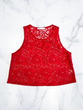 CROPPED LACE TOP-RED