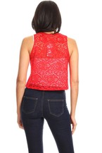 CROPPED LACE TOP-RED